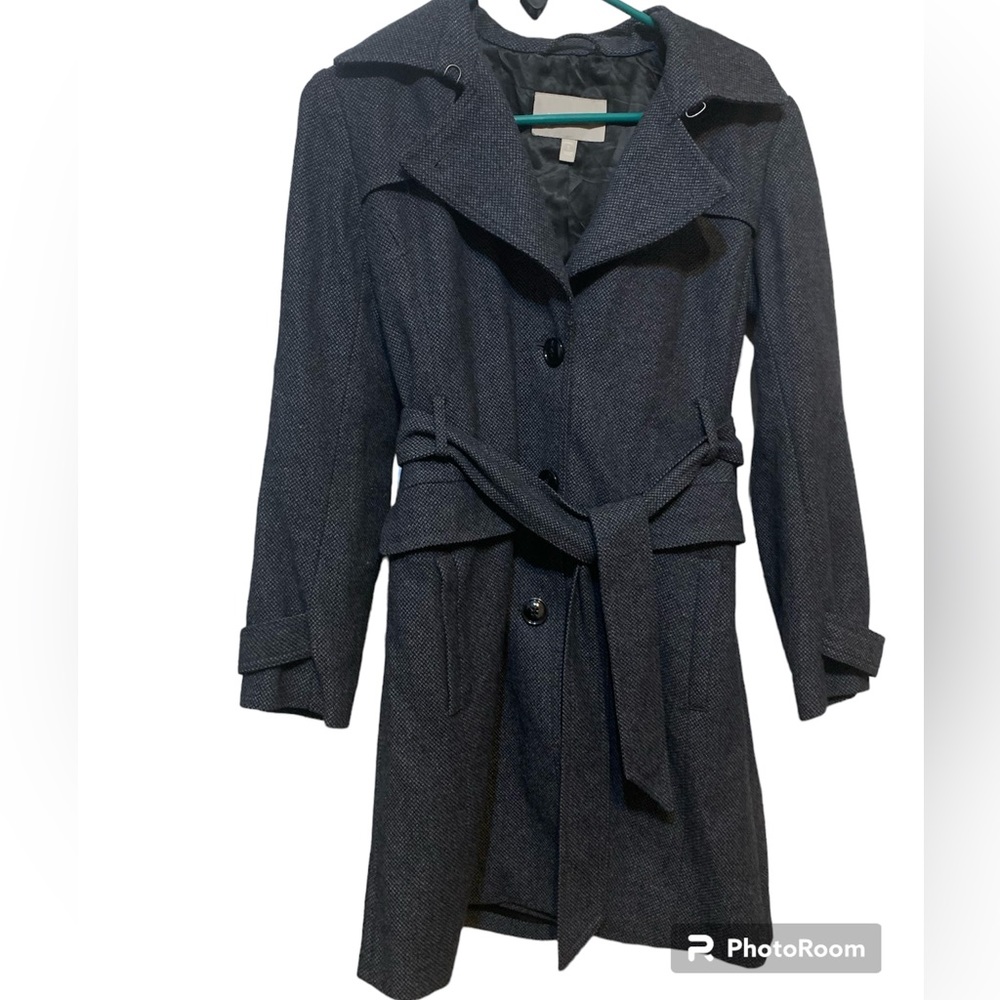 Banana Republic small wool tweed coat gray belted business wear
